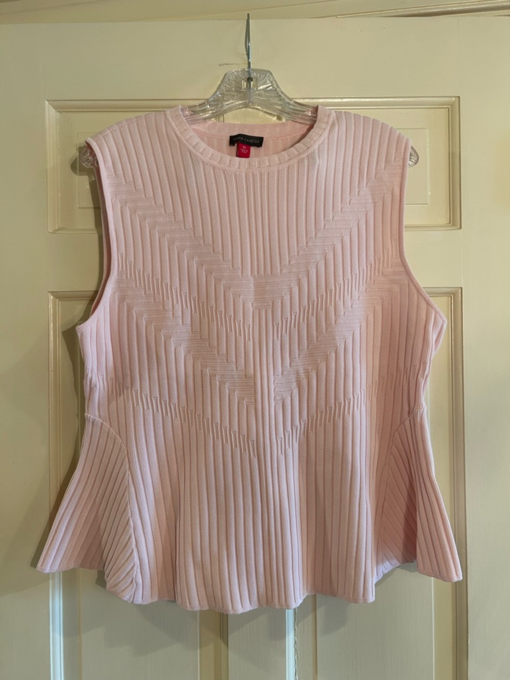 Vince Camuto Sleeveless Ribbed Knit Top Blush Pink XL Peplum